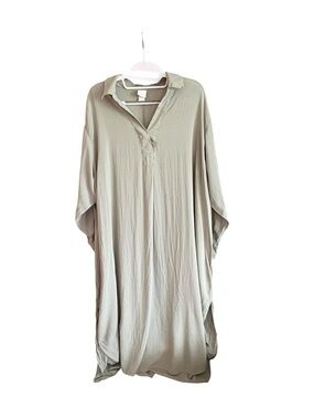 H&M Sage Green Maxi Kaftan Dress Oversized Relaxed Lyocell Rayon Size L